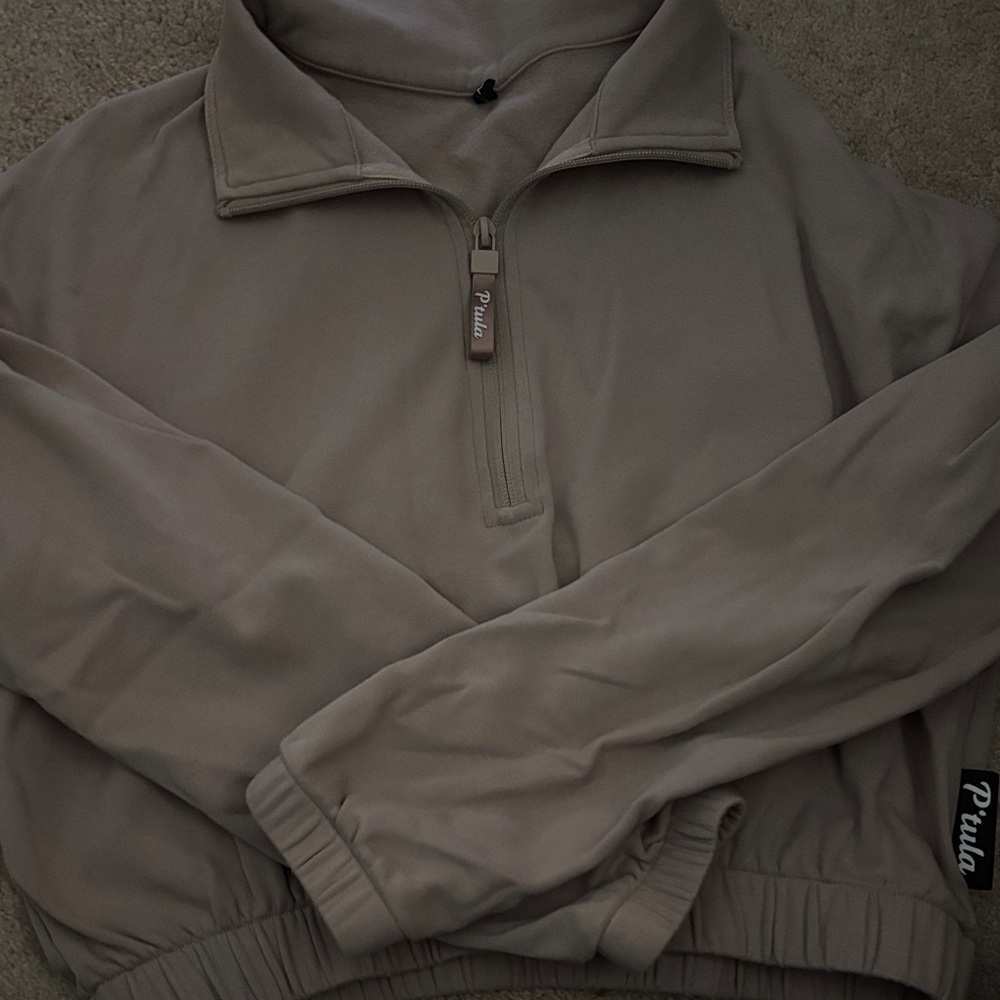 P'tula Beige Half-Zip Crop Top